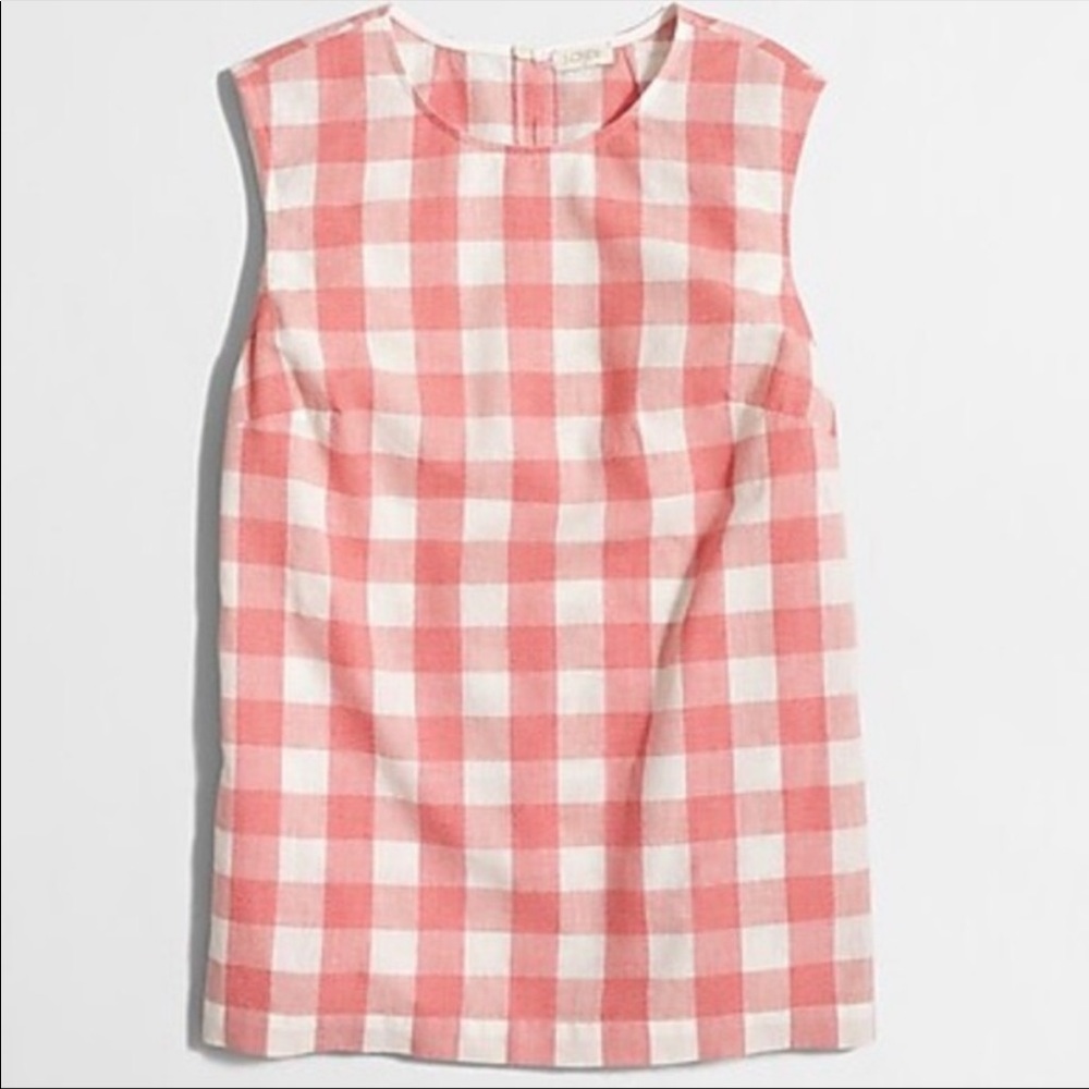 JCrew Coral Gingham Tank Sz 8 cotton/linen blend